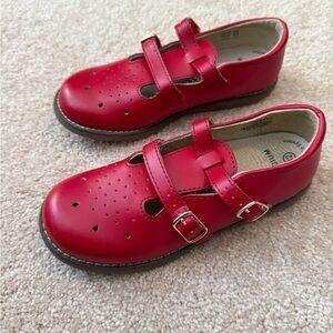 Footmates Danielle Girl’s 12 Red Leather Mary Jane Gold Buckles Dress Shoes